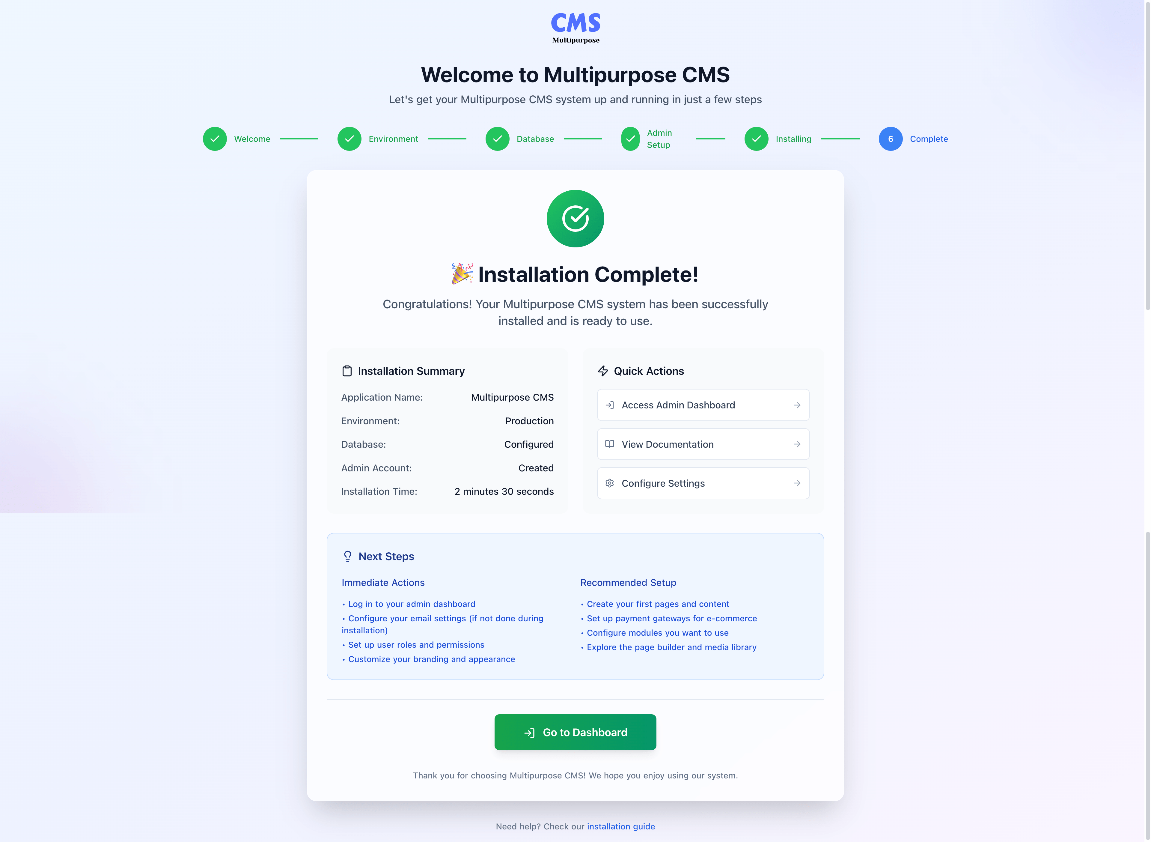 Installation Complete Screen