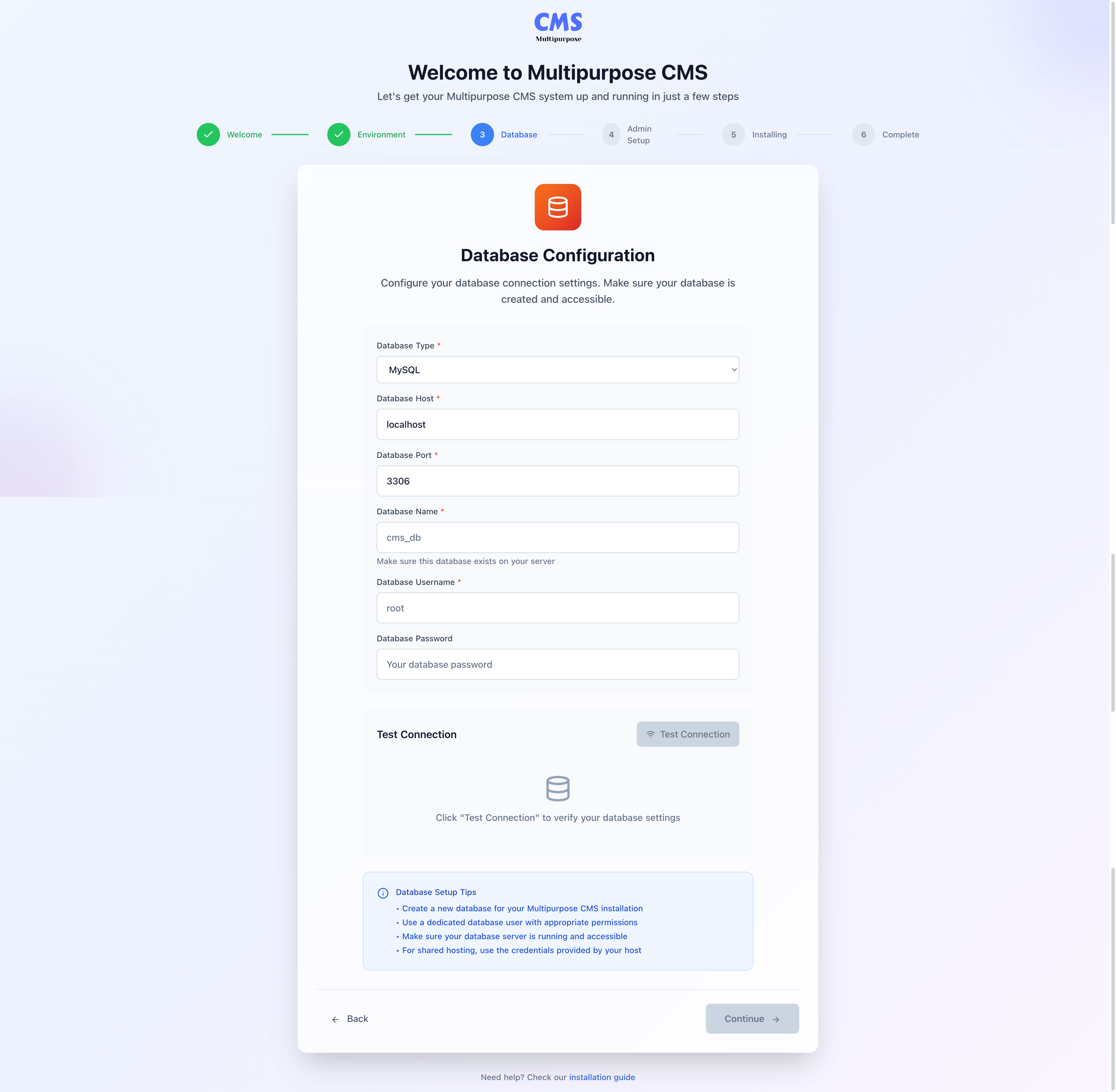 Environment Configuration Screen